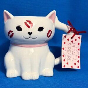 NEW PETAL & PEARL KITTY CAT KITTEN KISSES MUG / CUP / PLANTER / UTENSIL HOLDER